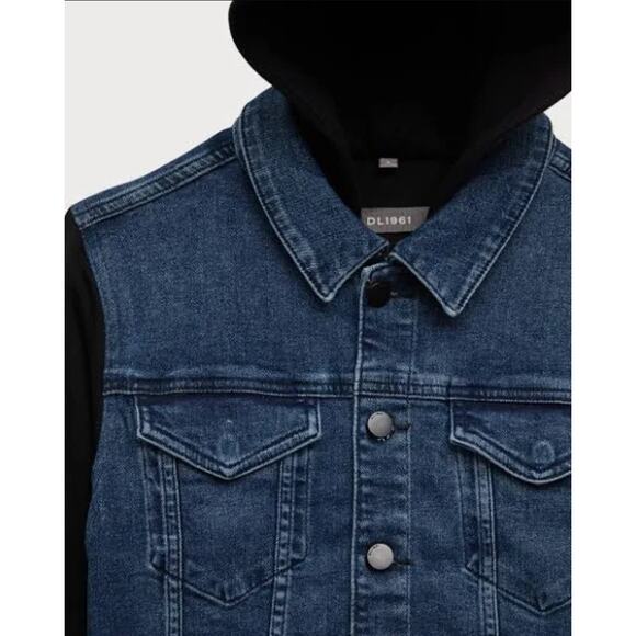 DL1961 Kids Manning Jacket Denim Hooded Sweater Blue Black Sz 6 / 6X Cotton Warm - Picture 5 of 11